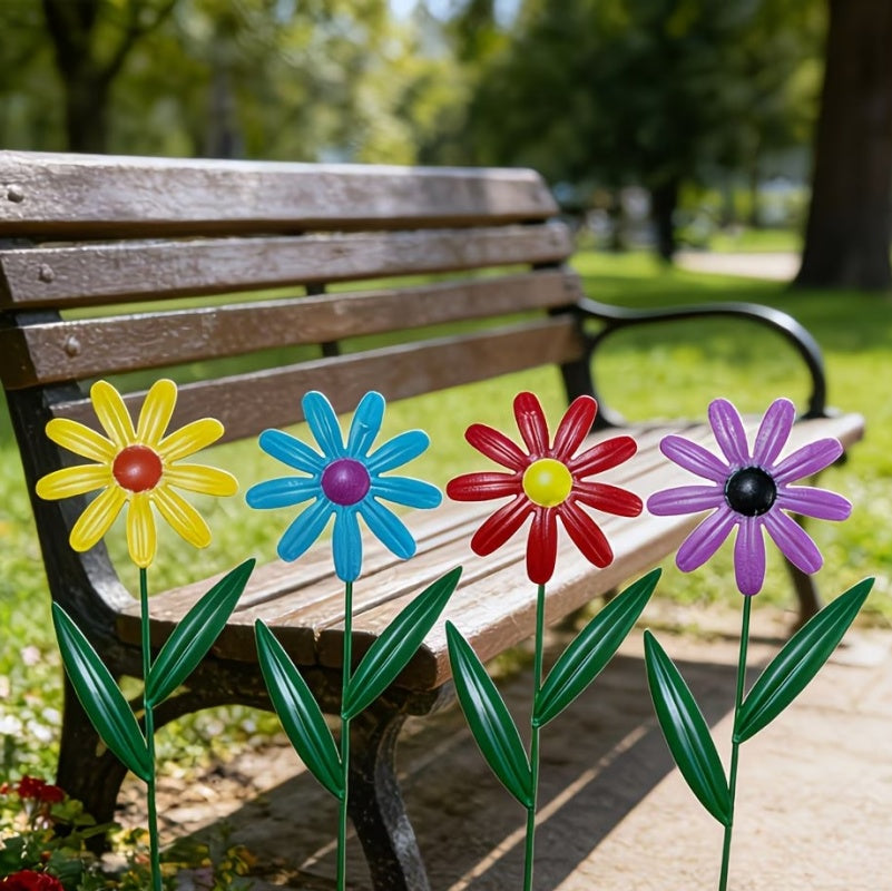 Set of 4 Metal Flower Garden Stakes